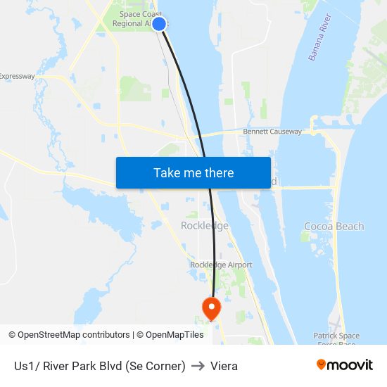 Us1/ River Park Blvd (Se Corner) to Viera map