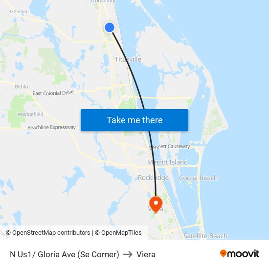 N Us1/ Gloria Ave (Se Corner) to Viera map