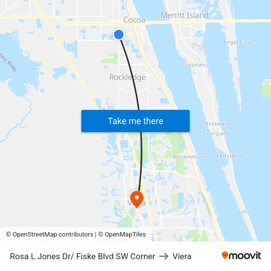 Rosa L Jones Dr/ Fiske Blvd SW Corner to Viera map