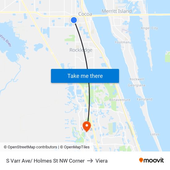 S Varr Ave/ Holmes St NW Corner to Viera map