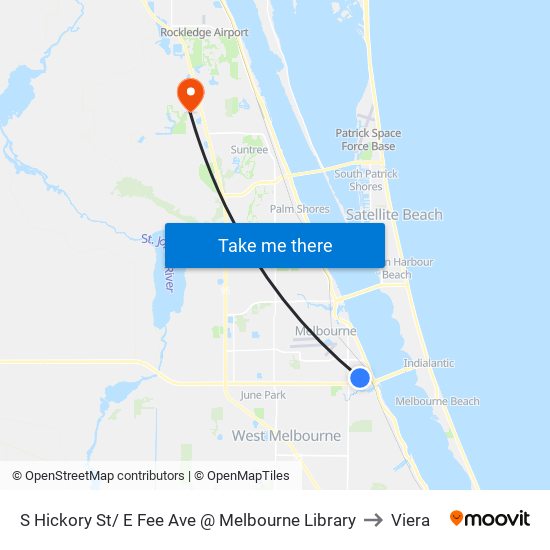 S Hickory St/ E Fee Ave @ Melbourne Library to Viera map