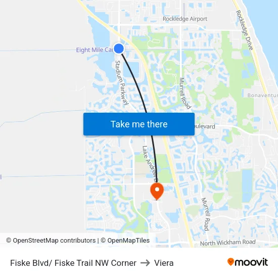 Fiske Blvd/ Fiske Trail NW Corner to Viera map
