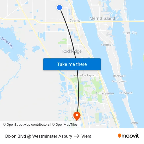 Dixon Blvd @ Westminster Asbury to Viera map