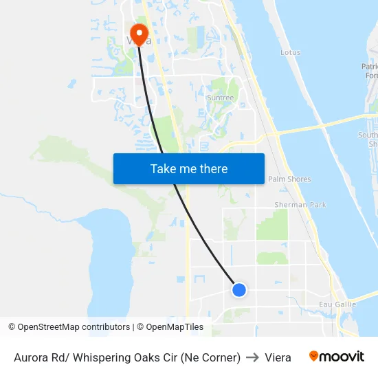 Aurora Rd/ Whispering Oaks Cir (Ne Corner) to Viera map