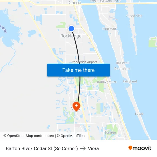 Barton Blvd/ Cedar St (Se Corner) to Viera map