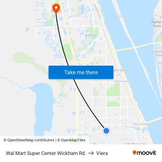 Wal Mart Super Center  Wickham Rd. to Viera map