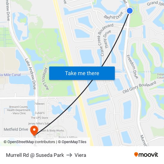 Murrell Rd @ Suseda Park to Viera map