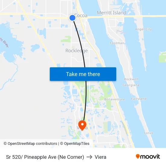 Sr 520/ Pineapple Ave (Ne Corner) to Viera map