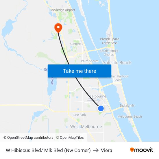 W Hibiscus Blvd/ Mlk Blvd (Nw Corner) to Viera map