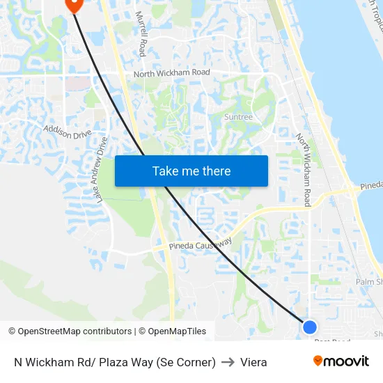 N Wickham Rd/ Plaza Way (Se Corner) to Viera map