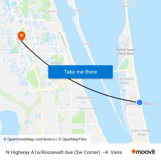 N Highway A1a/Roosevelt Ave (Sw Corner) to Viera map