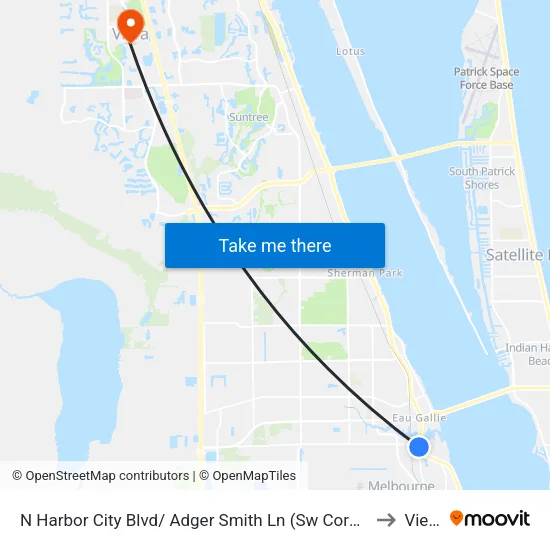 N Harbor City Blvd/ Adger Smith Ln (Sw Corner) to Viera map
