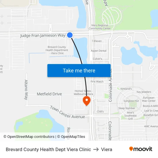 Brevard County Health Dept Viera Clinic to Viera map