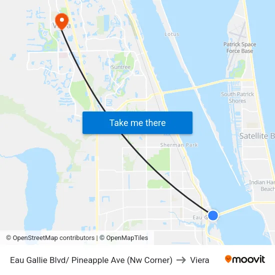 Eau Gallie Blvd/ Pineapple Ave (Nw Corner) to Viera map
