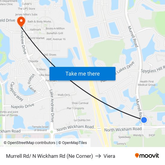 Murrell Rd/ N Wickham Rd (Ne Corner) to Viera map