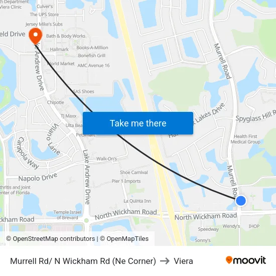 Murrell Rd/ N Wickham Rd (Ne Corner) to Viera map