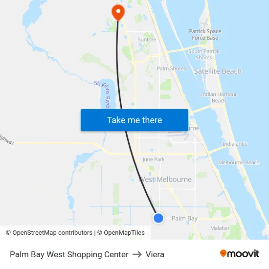 Palm Bay West Shopping Center to Viera map