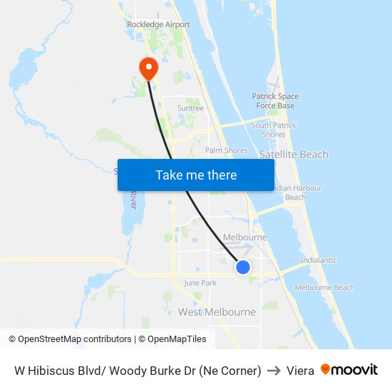 W Hibiscus Blvd/ Woody Burke Dr (Ne Corner) to Viera map