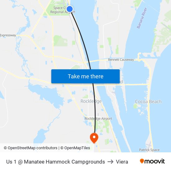 Us 1 @ Manatee Hammock Campgrounds to Viera map