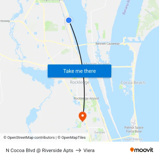 N Cocoa Blvd @ Riverside Apts to Viera map