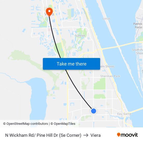 N Wickham Rd/ Pine Hill Dr (Se Corner) to Viera map