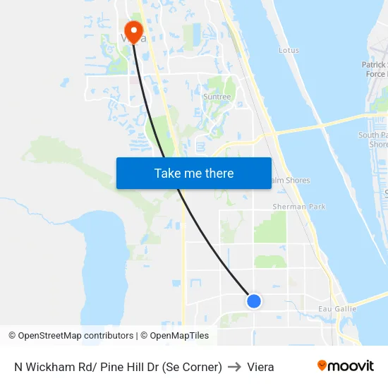 N Wickham Rd/ Pine Hill Dr (Se Corner) to Viera map