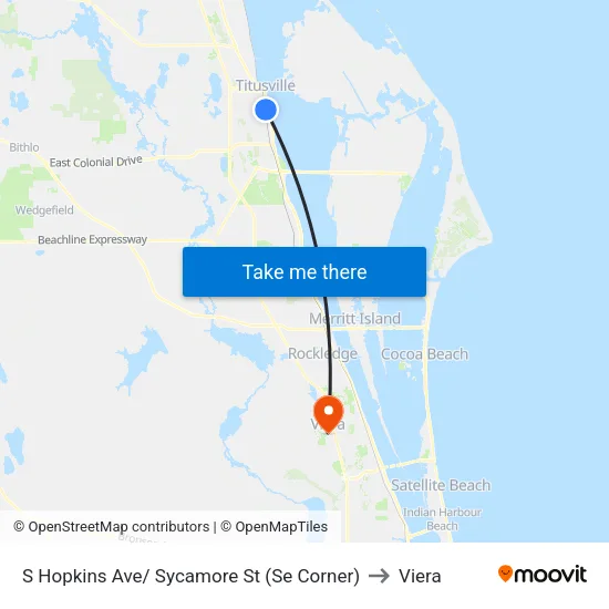 S Hopkins Ave/ Sycamore St (Se Corner) to Viera map