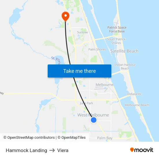 Hammock Landing to Viera map