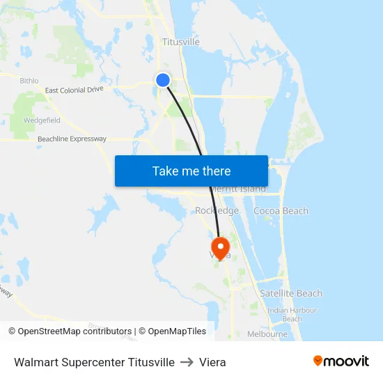 Walmart Supercenter Titusville to Viera map