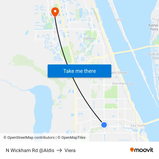 N Wickham Rd @Aldis to Viera map