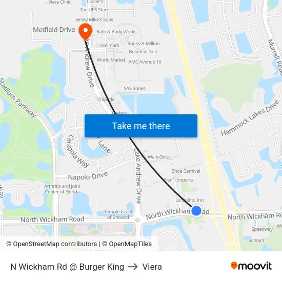 N Wickham Rd @ Burger King to Viera map