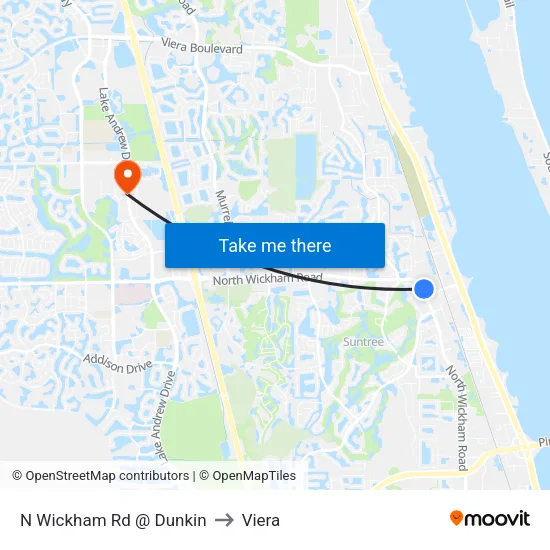 N Wickham Rd @ Dunkin to Viera map