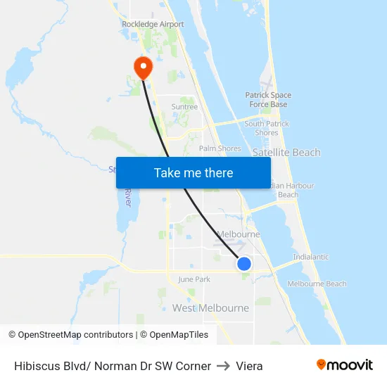 Hibiscus Blvd/ Norman Dr SW Corner to Viera map