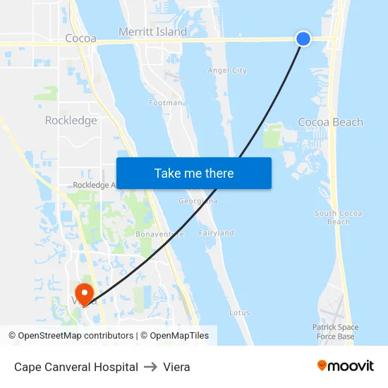 Cape Canveral Hospital to Viera map