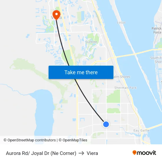 Aurora Rd/ Joyal Dr (Ne Corner) to Viera map