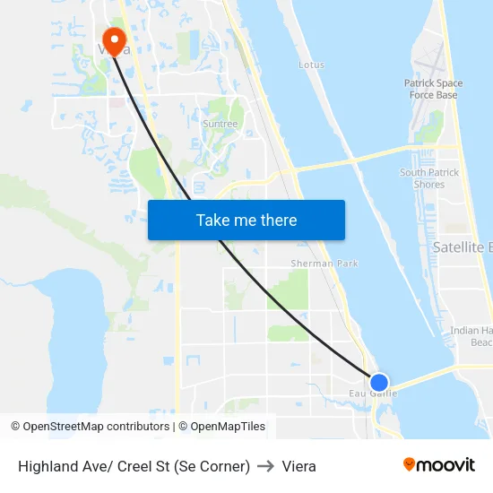 Highland Ave/ Creel St (Se Corner) to Viera map