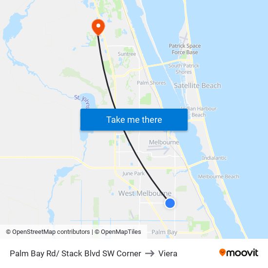 Palm Bay Rd/ Stack Blvd SW Corner to Viera map