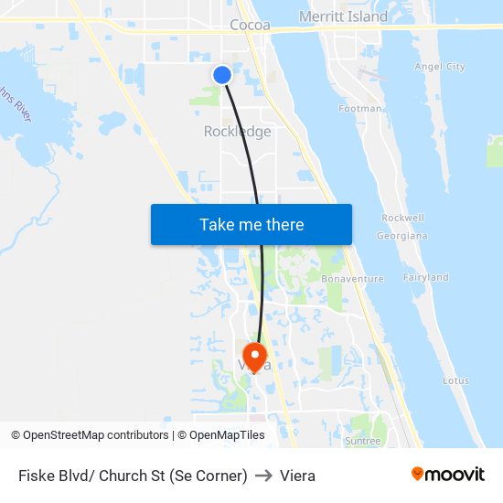 Fiske Blvd/ Church St (Se Corner) to Viera map