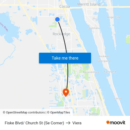Fiske Blvd/ Church St (Se Corner) to Viera map