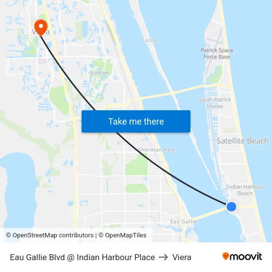 Eau Gallie Blvd @ Indian Harbour Place to Viera map