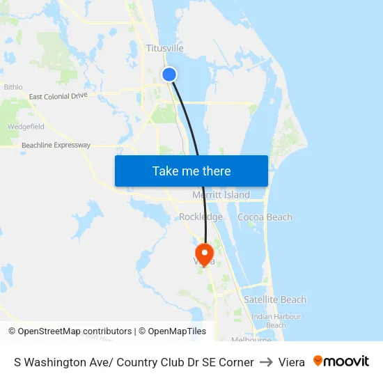 S Washington Ave/ Country Club Dr SE Corner to Viera map