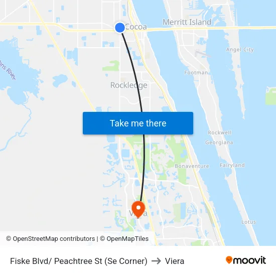 Fiske Blvd/ Peachtree St (Se Corner) to Viera map
