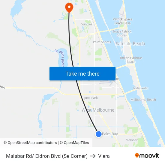 Malabar Rd/ Eldron Blvd (Se Corner) to Viera map