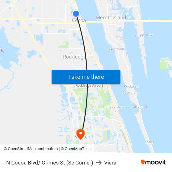 N Cocoa Blvd/ Grimes St (Se Corner) to Viera map