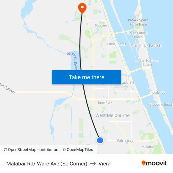 Malabar Rd/ Ware Ave (Se Corner) to Viera map