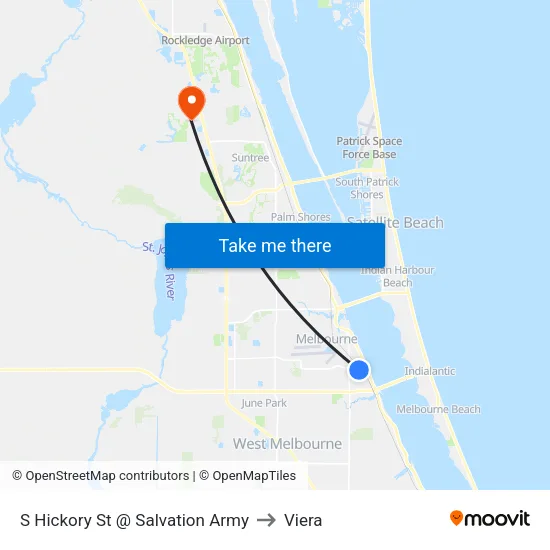 S Hickory St @ Salvation Army to Viera map