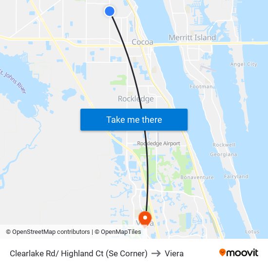 Clearlake Rd/ Highland Ct (Se Corner) to Viera map