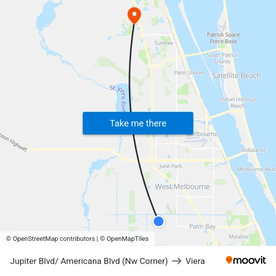 Jupiter Blvd/ Americana Blvd (Nw Corner) to Viera map