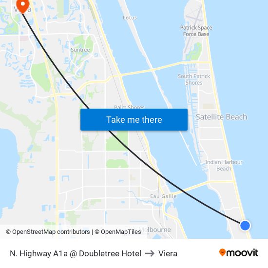 N. Highway A1a @ Doubletree Hotel to Viera map