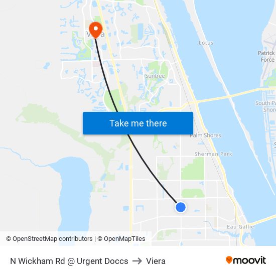 N Wickham Rd @ Urgent Doccs to Viera map
